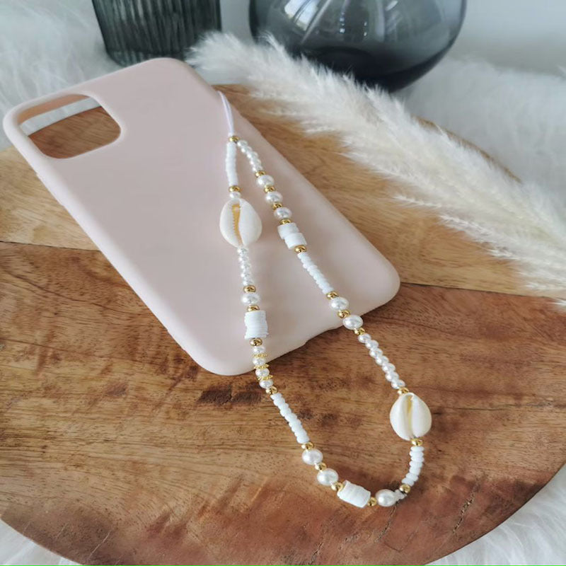 Wholesale Bohemian Mizhu Mobile Phone Hanging Rope Letter Shell Keychain